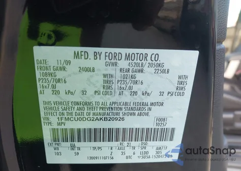 2010 Ford Escape Xlt из США, поврежденный, VIN 1FMCU0DG2AKB20926